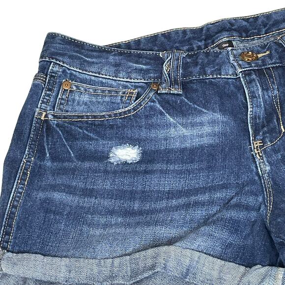 Gap Women’s Size 10 Factory Distressed Roll Hem Denim Shorts Dark Wash Mid Rise - Picture 3 of 11